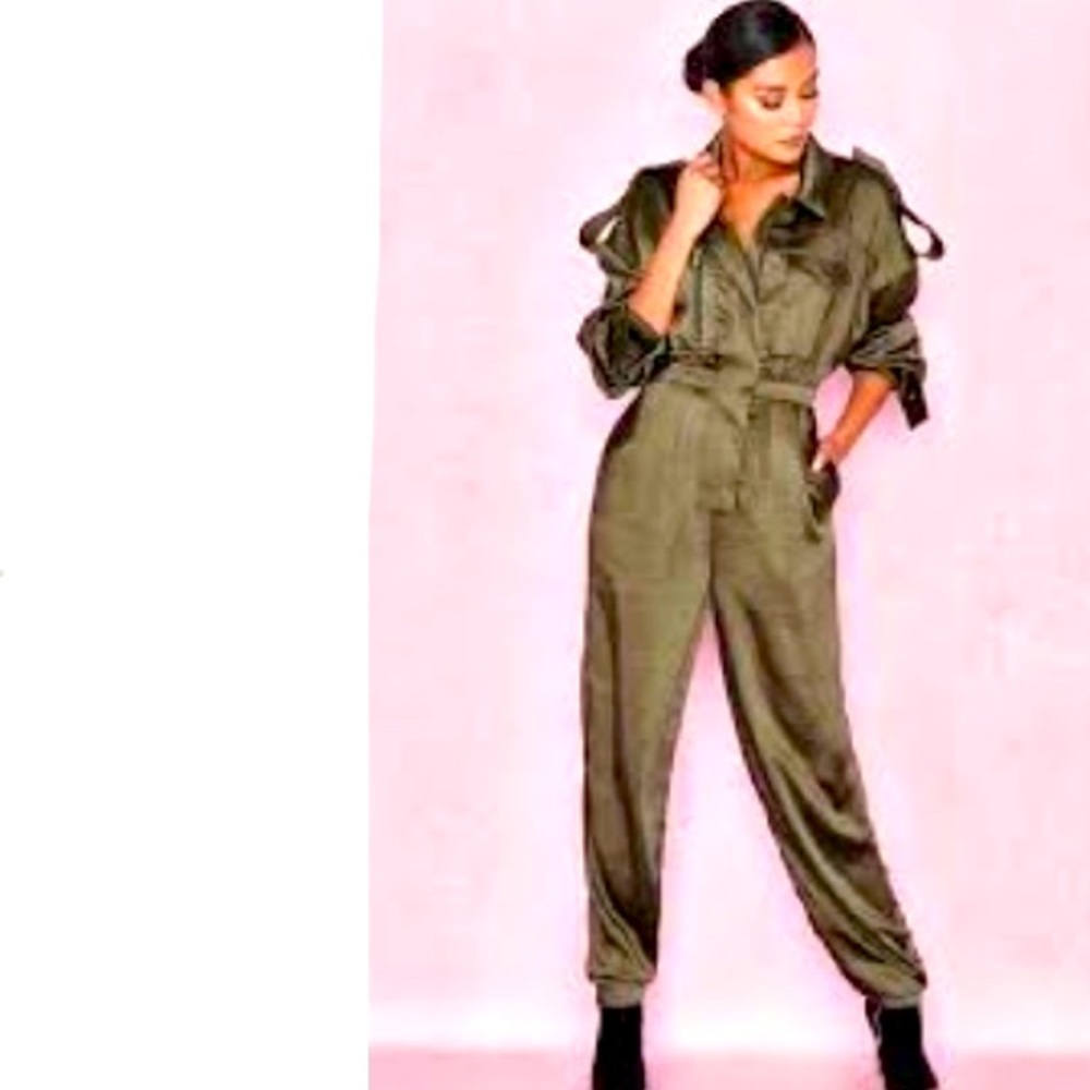 House of CB Khaki Satin Jumpsuit